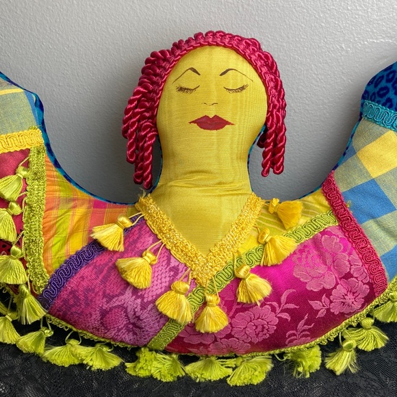 Vintage Colorful Patchwork Angel Decorative Pillow (OOAK) - Picture 2 of 16